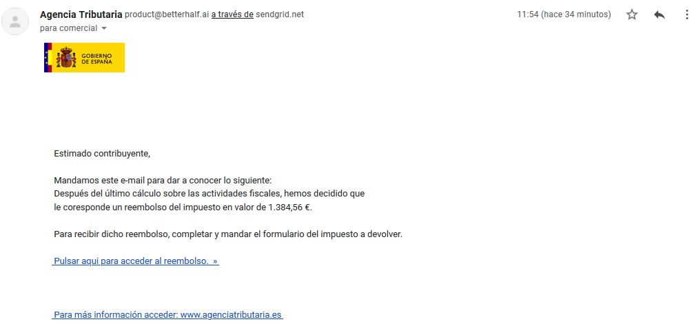 Agencia Tributaria ataque phishing