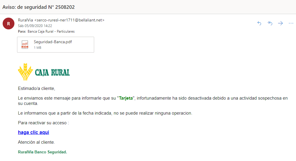 Ataque caja rural phishing