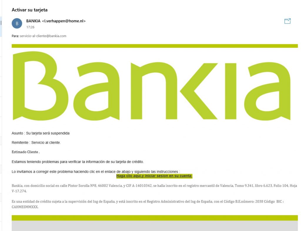Bankia mail phishing