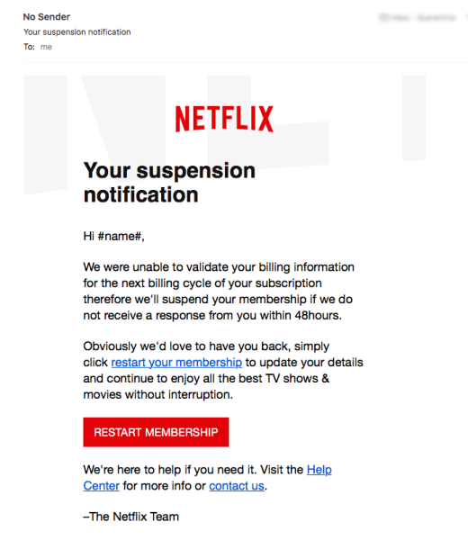 netflix mail de phishing